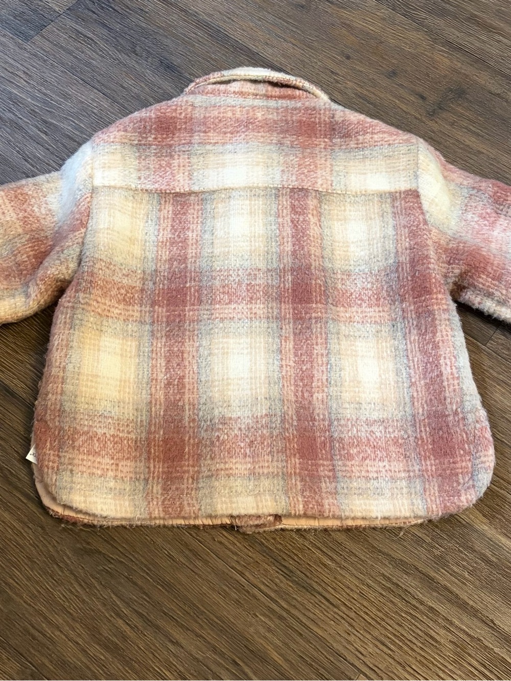 Zara Pink Plaid Wool Blend Oversized Quilted Lined Jacket Girls 2-3 Years - Picture 6 of 7